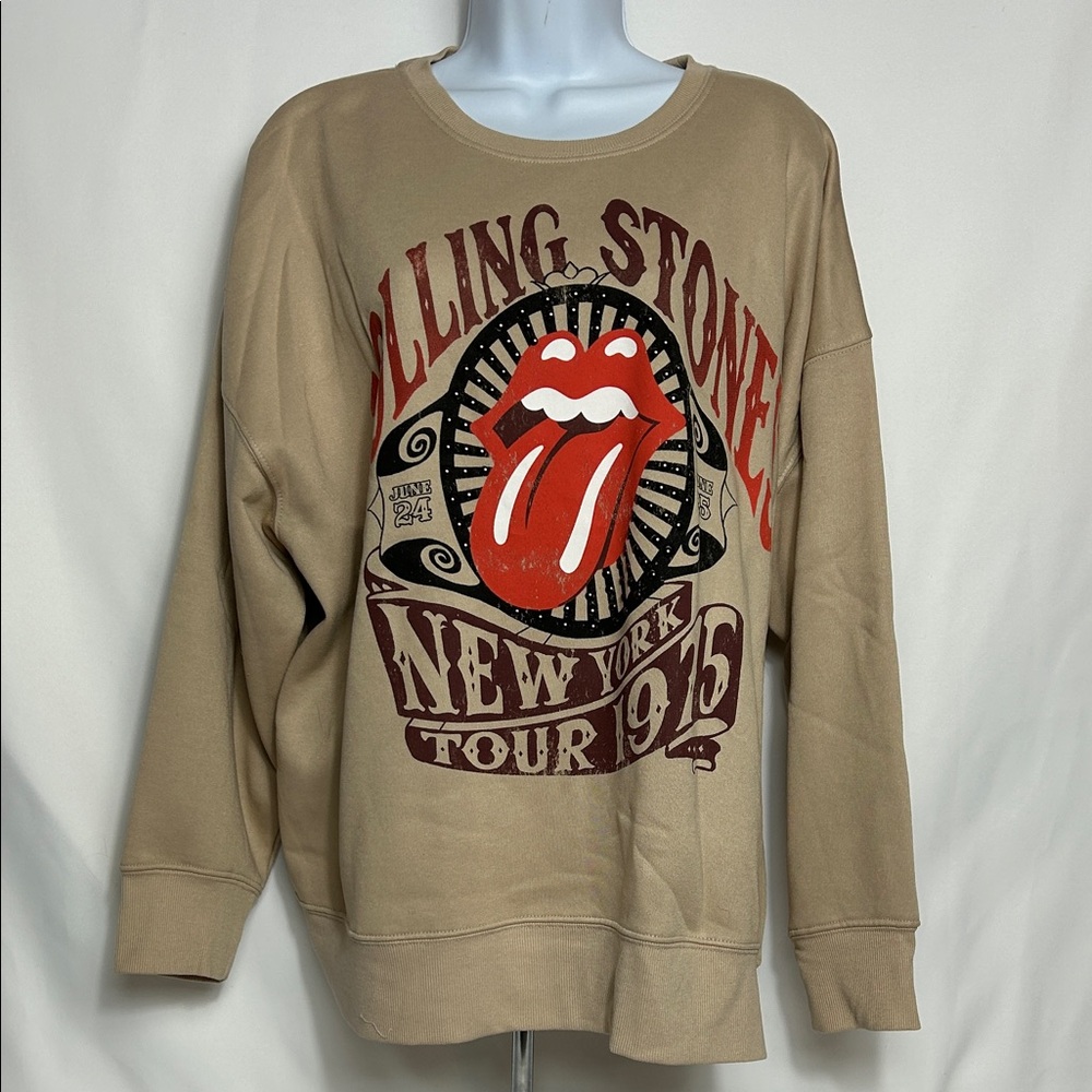 The Rolling Stones Beige Crewneck Sweatshirt Women’s Size XL NY Tour 1985 Logo